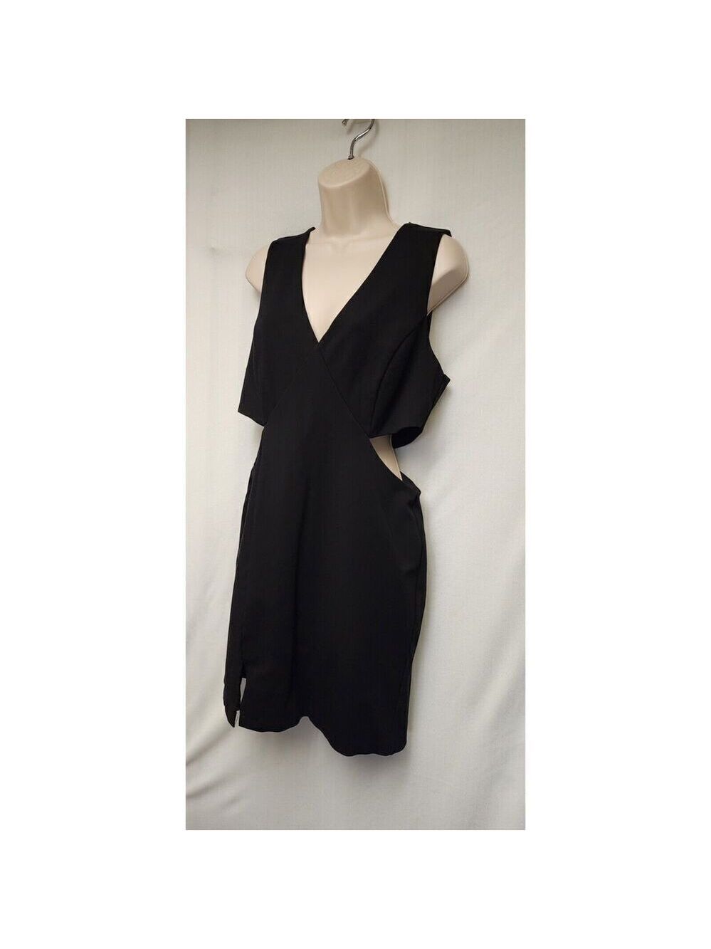 GB Black Bodycon Dress With V-Neck and Cut Out Sides Size XL Front Slit Juniors - Picture 3 of 6